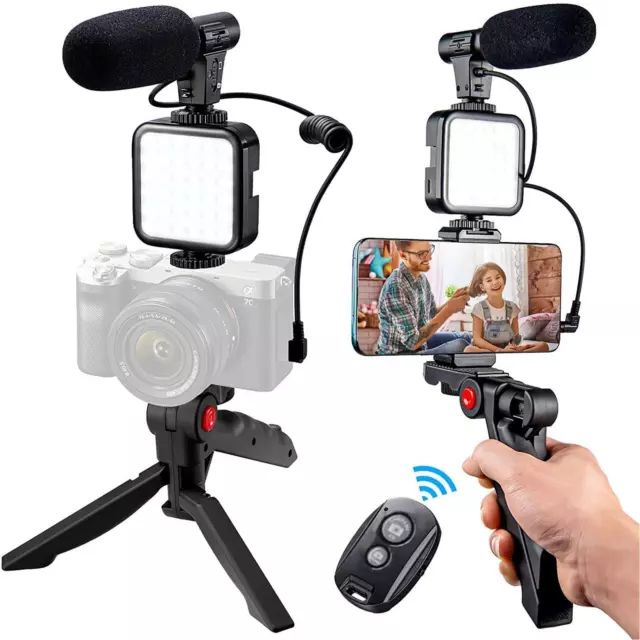 Vlogging Kit with Tripod, Microphone, LED Light for Smartphone Video Recording