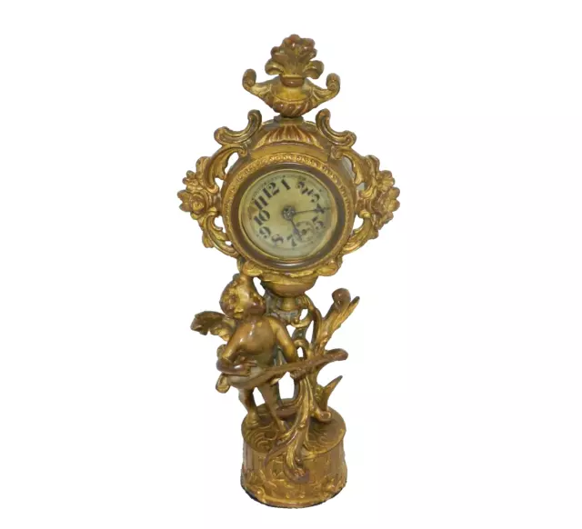 Antique 1890s Victorian Figural Cherub Mantle Clock With 3 Patents On Back