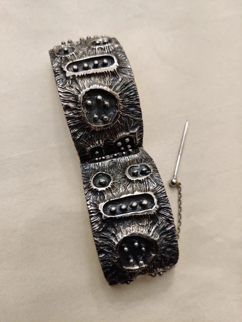 Broche Sculpture Moderniste Brutaliste Années 60 - Signée Gilles Guy Vidal, En étain Et Laiton