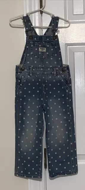 Oshkosh BGosh Denim Bib Overalls girl’s 3T Blue Polka Dot Vestbak