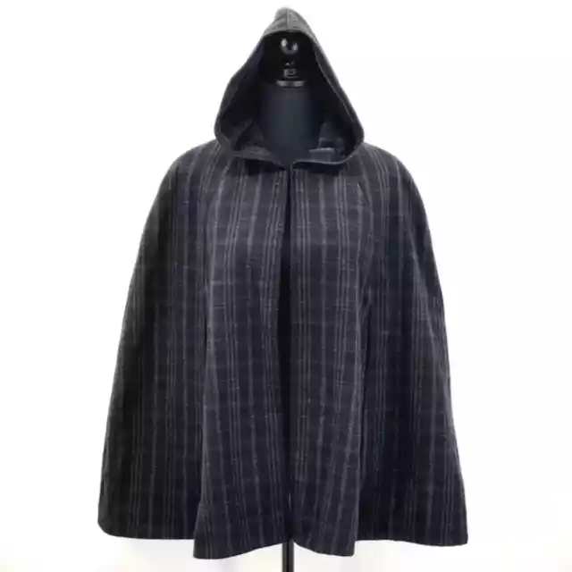 Forever 21 Limited Tartan Plaid Wool Blend Cape Womens Size Medium Gray & Black