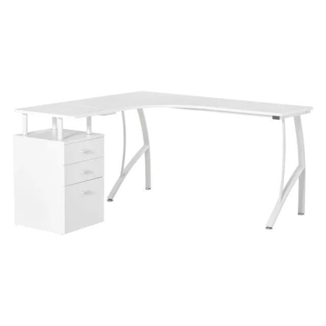 L-Shape Corner Office Desk Wooden Computer Work Table Study Storage Drawer White