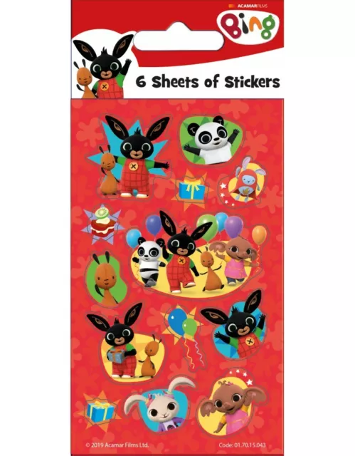 Bing Party Stickers 6 Sheets Official licensed product Cbeebies