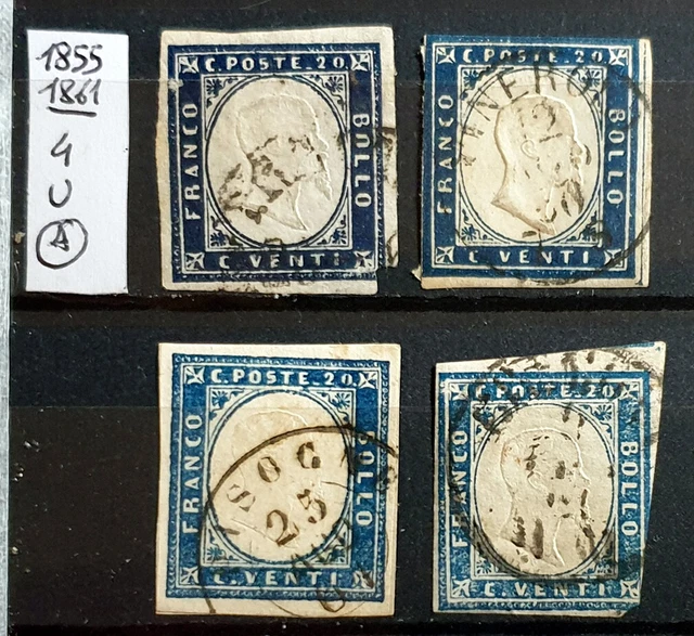 Italy Antichi Stati  Regno Sardegna 20 Cent Indaco 1855-1861 - 4 Stamps U