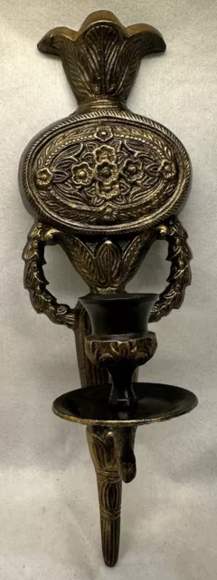 Antique Cast Iron Candle Sconce Wall Hanging Decor Art 12.5 x 4.5” GORGEOUS!