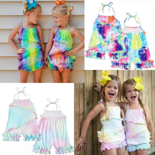 Infant Kid Baby Girls One Piece Romper Jumpsuit Tie-dye Backless Playsuit Shorts