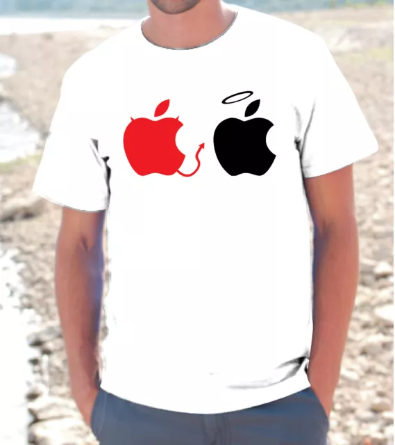 T-SHIRT MAGLIETTA  S - M - L - XL "APPLE EVIL GOOD" NOVITA' uomo donna unisex