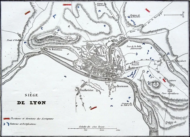 RÉVOLUTION FRANÇAISE - CARTE du SIÈGE de LYON - Gravure du 19e siècle