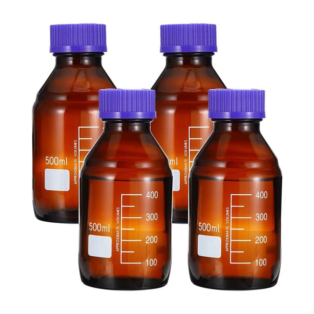 4 Pack Media Storage Bottles, 500ml Borosilicate Glass Graduated Bottles Brown