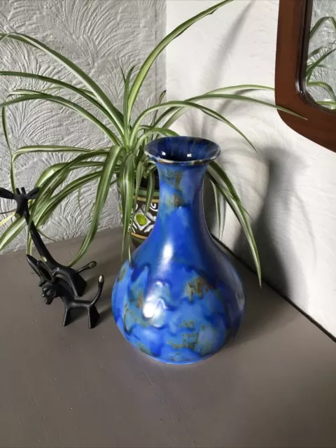 Vintage Mid Century 1970s Studio Pottery Blue Drip Glaze Vase #5908