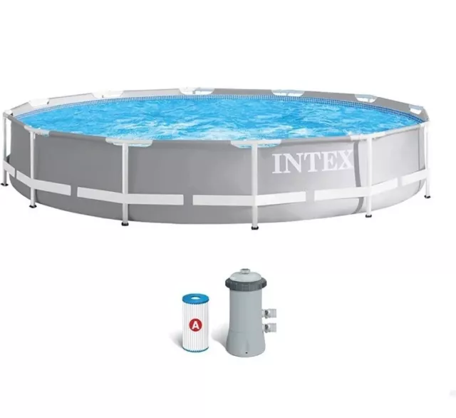 Intex 12ft x 30inch Round Metal Frame Prism Swimming Pool with Filter Pump