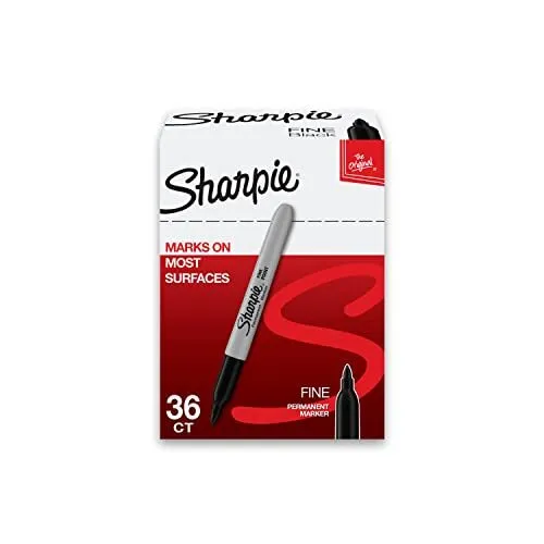 SHARPIE Permanent Markers, Fine Point, Black, 36 36 Count (Pack of 1), Black