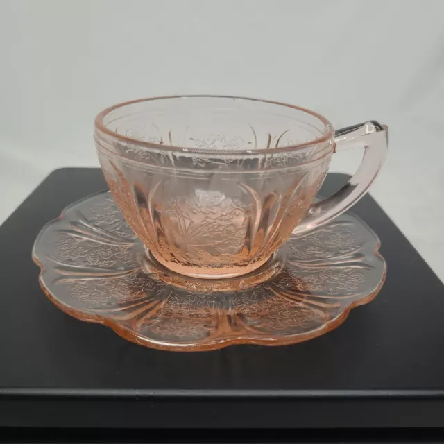 Jeannette Pink Cherry Blossom Depression Glass Tea Cup & Saucer