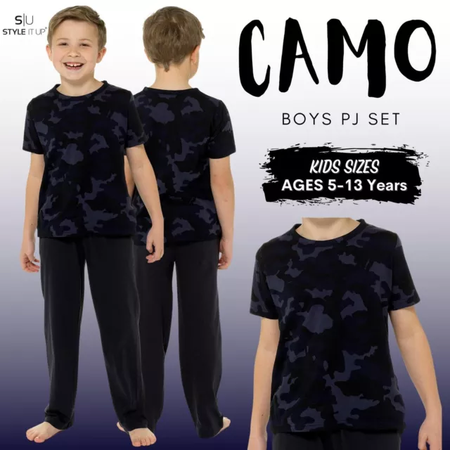 Boys Short Camo Camouflage Pyjama Set Summer Nightwear Soft Cotton PJ Ages 5-15