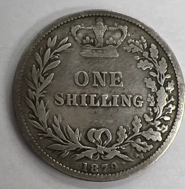 1879 Silver Great Britain 1 Shilling Queen Victoria Young Head Coin