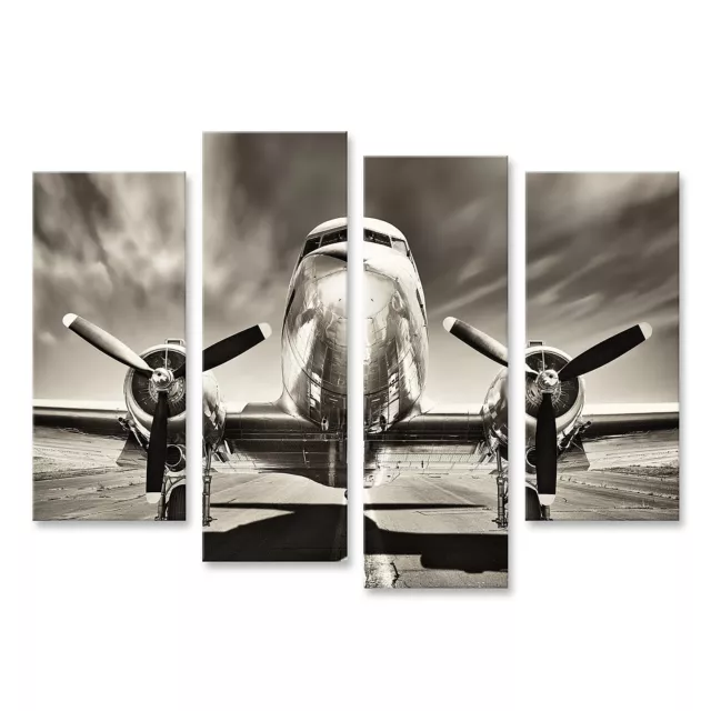 Bild auf Leinwand Retro Propeller Flugzeug Maschine Monochrome Wandbild Poster K