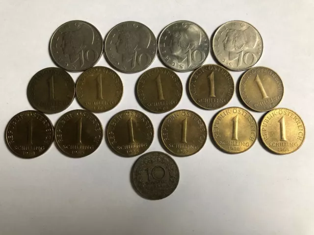mixed lot Austria 1, 10 Schillings, 10 Groschen coins 1925 - 1988
