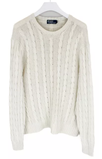 Polo By Ralph Lauren Maglione Uomo XL Seta E Lino Cavo Maglia Girocollo Bianco