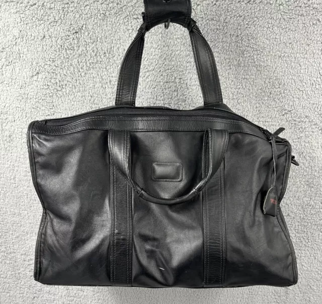 Vintage Tumi Alpha Black Leather Carry On Gym Duffel Bag