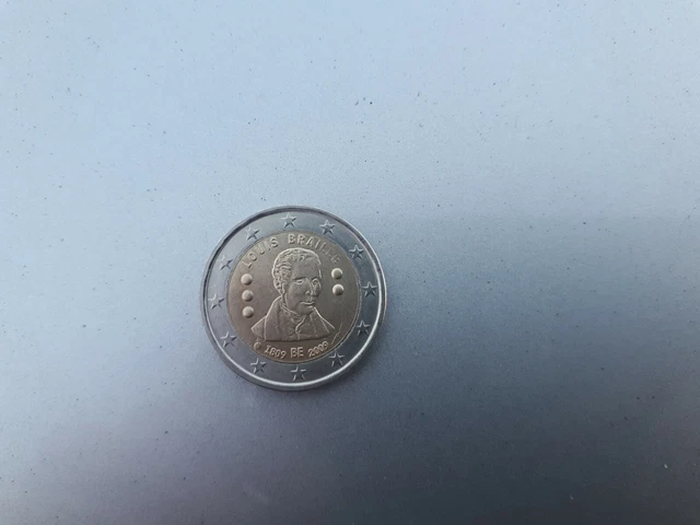 Pièce 2 euros fautée Louis Braille en très bon état