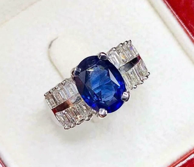 2.45CT Oval Cut Lab Created Sapphire/Diamond Women's Ring 14k White Gold Finish