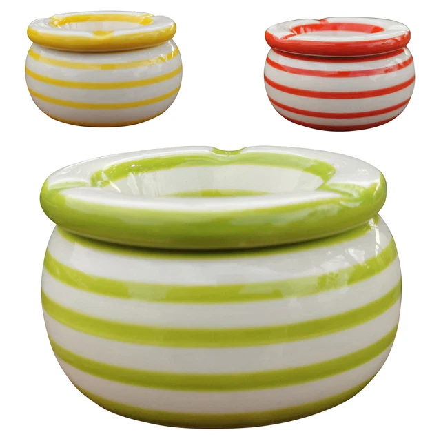 Wind-Aschenbecher STRIPE - Bunter Porzellan-Ascher Mit Deckel In Rot