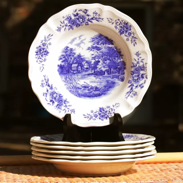 Ensemble de 6 assiettes creuses 22.5 cm faïence de Sarreguemines modèle Romantic