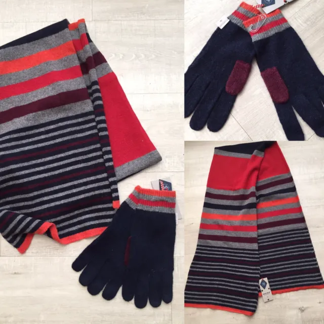 Sciarpa e guanti nuovi con etichette bianco roba grigio navy arancione a righe prezzo disponibile £57,50 80% lana