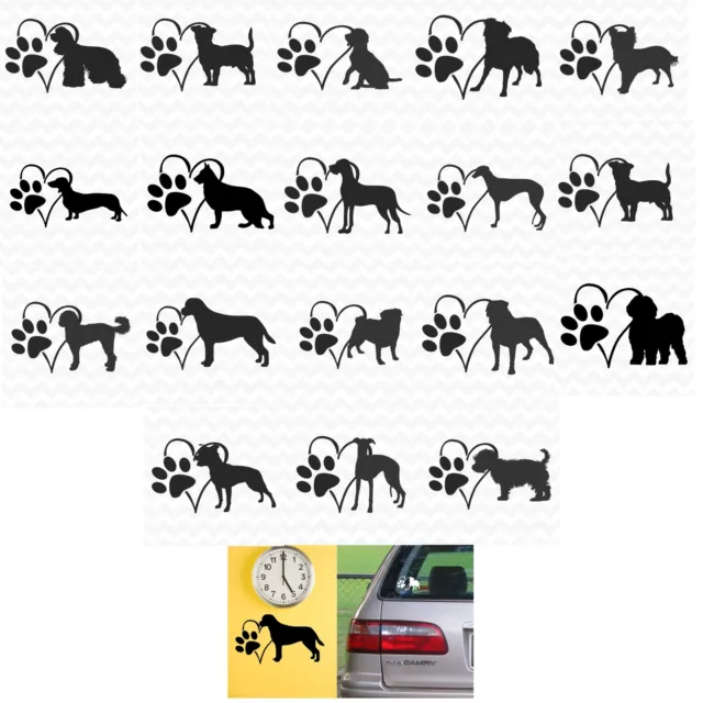 Dog Heart Paw vinyl sticker decal pet love for wall car kennel various breeds