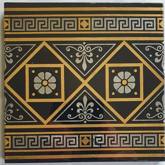 Gothic Mintons Rich Gold & Silver decorative Tile. C1875. Walbrook London.