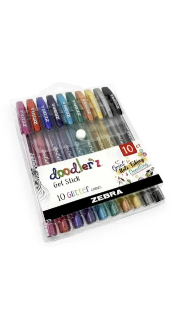 10 x Zebra z-Grip Glitter Pens - Doodler'z - 1.0mm - Assorted glitter Colours