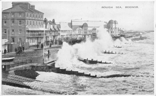 Rough Sea, Bognor Regis Sussex Valentine's Bromotone Series Vintage Old Postcard
