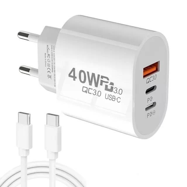 Chargeur USB C USB A 20 W Rapide Secteur 3 Ports iPhone 15 Samsung + Câble USB C