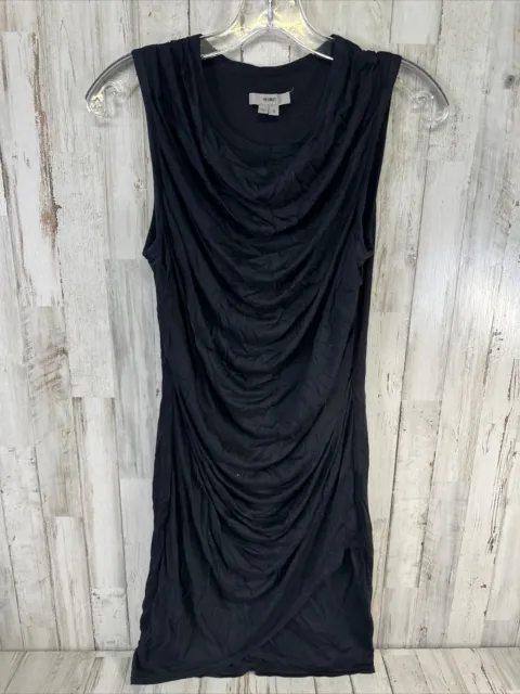 Helmut Lang Womens Sleeveless Crew Neck Ruched Shirt Dress Black Size Small