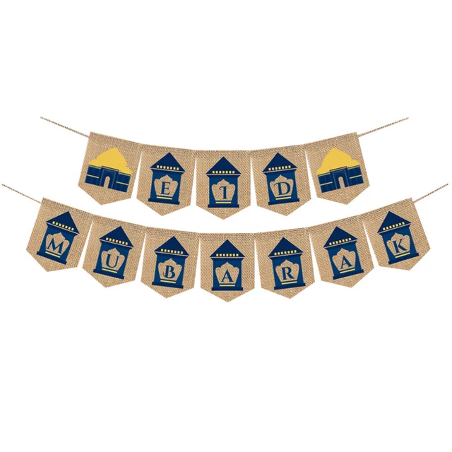 1 pz Banner EID MUBARAK Carta Squisita Festa Bunting Lino Musulmano Islam Bunti