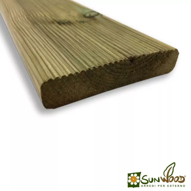 Listone pavimento in legno da esterno Decking in pino impregnato - 98x14,5x2,5cm