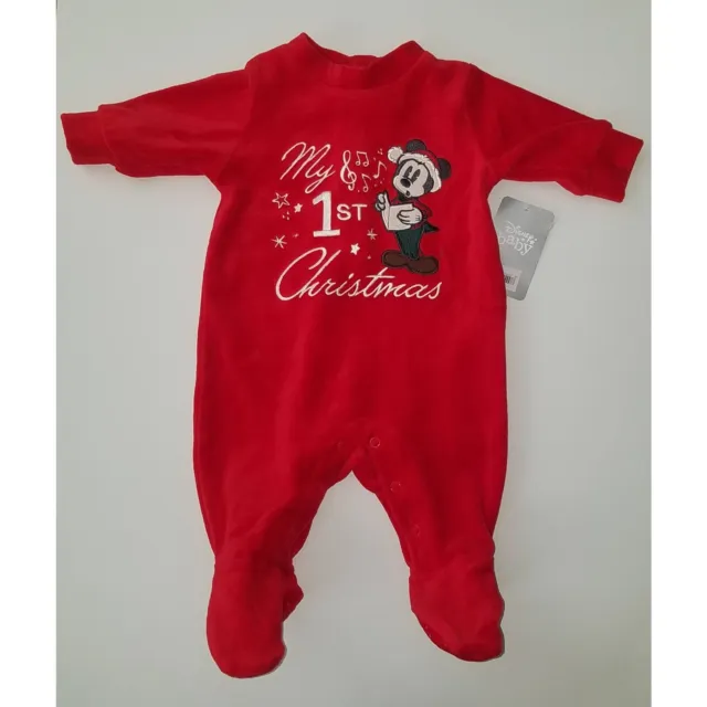 NWT Disney Baby Mickey Mouse My 1st Christmas Footie Outfit Sleeper 0-3 Months