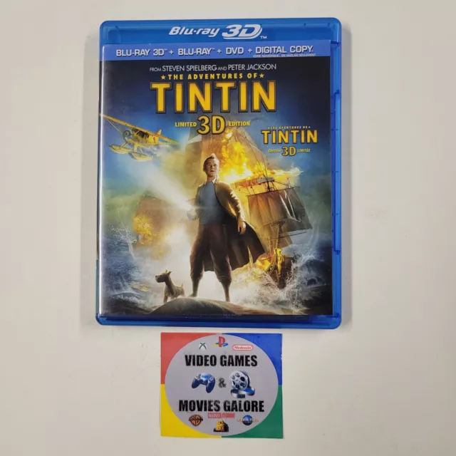 The Adventures of Tintin 3D (Blu-ray/DVD 3 Disc Set) VERY GOOD SEE DESCRIPTI