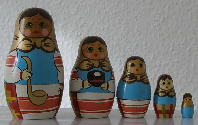 USSR-Matroschka. Babuschka. Matrjoschka. Matrioschka! 5 Holzpuppen SAMMLEROBJEKT