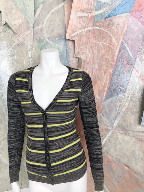 Charlotte Russe Gris Jaune Rayé Femmes Pull Cardigan Taille S