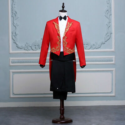 Mens Embroidered Peak Lapel Tuxedo Tailcoat Suit Jacket Pants Prom Wedding YM0