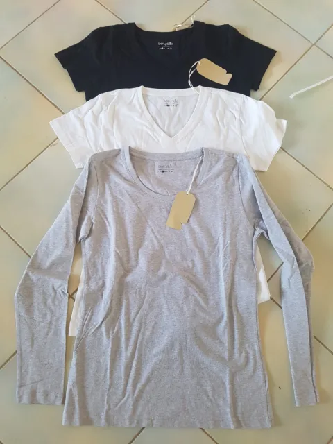 Berydale 3x Shirt 2 kurzärmelig 1 langarm Größe S 36 schwarz weiß grau Neu