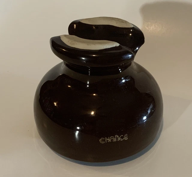 Vintage Chance Large Insulator Marked Brown Porcelain Saddleback Excellent!