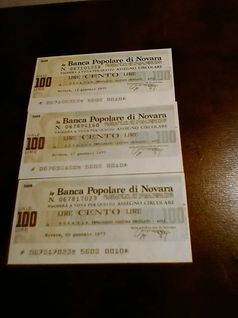 Miniassegni Banca Popolare Di Novara - Lotto Ml1527  (N. 3 Emissioni)