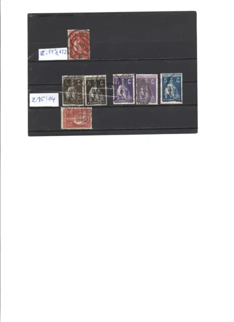 Briefmarken Portugal 1912: Ceres (2 Zähnungen)/ 1915: Zuschlagsmarke- gestempelt