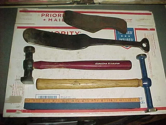 Auto Body Dinging Hammers, Long Slapping Spoon, Wood Lead Paddle Dolly Tools