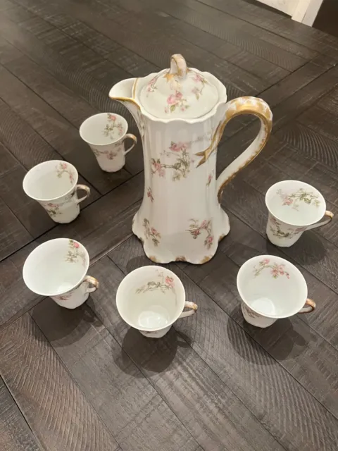 Haviland The Frontenac Limoges Chocolate Pot and 6 Cups