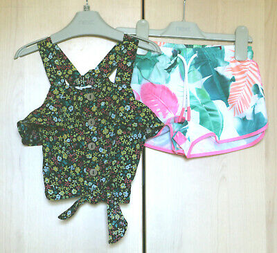 Next Girls Black Floral Strappy Top & ecru Tropical Shorts  Age 4 Years BNWT