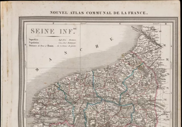 1839 - Old geographical map of the Seine-Lower. Department of France. 2