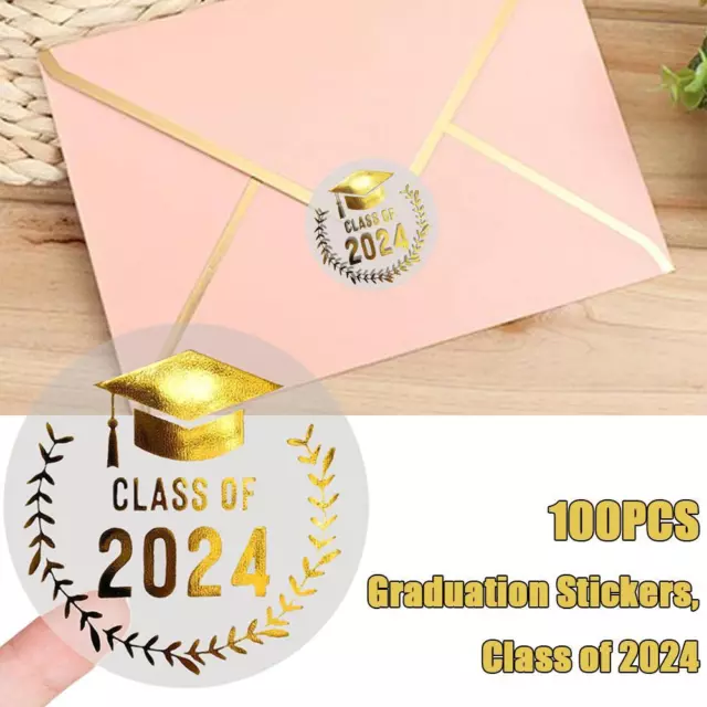 100 X Graduation Stickers, Class of 2024, Congratulations Graduates, Gold H7G4